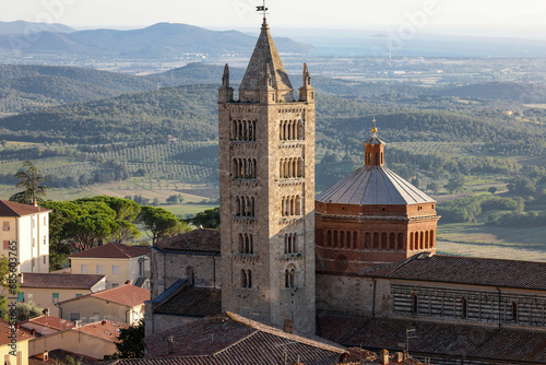 Massa Marittima old town and San Cerbone Duomo cathedral. Tuscany, Italy.