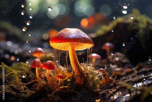 A radiant mushroom presented as a luminous orb, creating a visually captivating and versatile image for a variety of design applications.