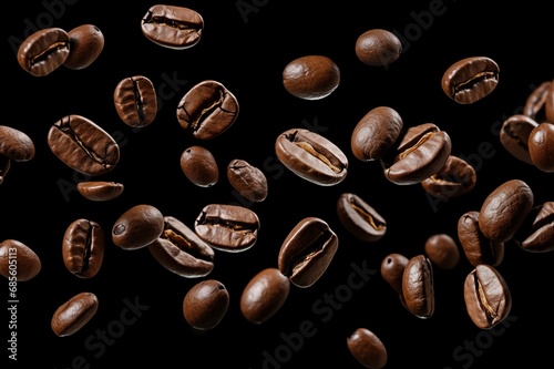 flying coffee beans on black background