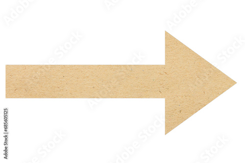 Brown cardboard arrow on transparent background. PNG photo