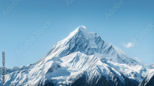 Snow-covered mountain against a blue sky. Generative Ai © Shades3d