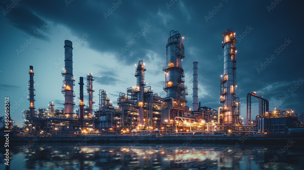 Obraz premium Industrial view at oil refinery plant form industry at sunset