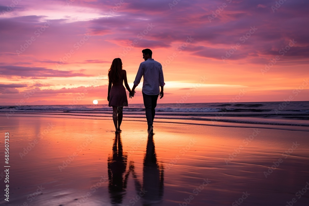 Romantic Sunset Shoreline Stroll for Couple

