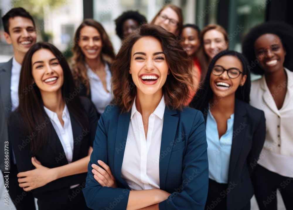 Diversity, portrait selfie and business women teamwork, global success or group empowerment in office leadership. Social media career of asian, black woman and senior people or staff profile picture