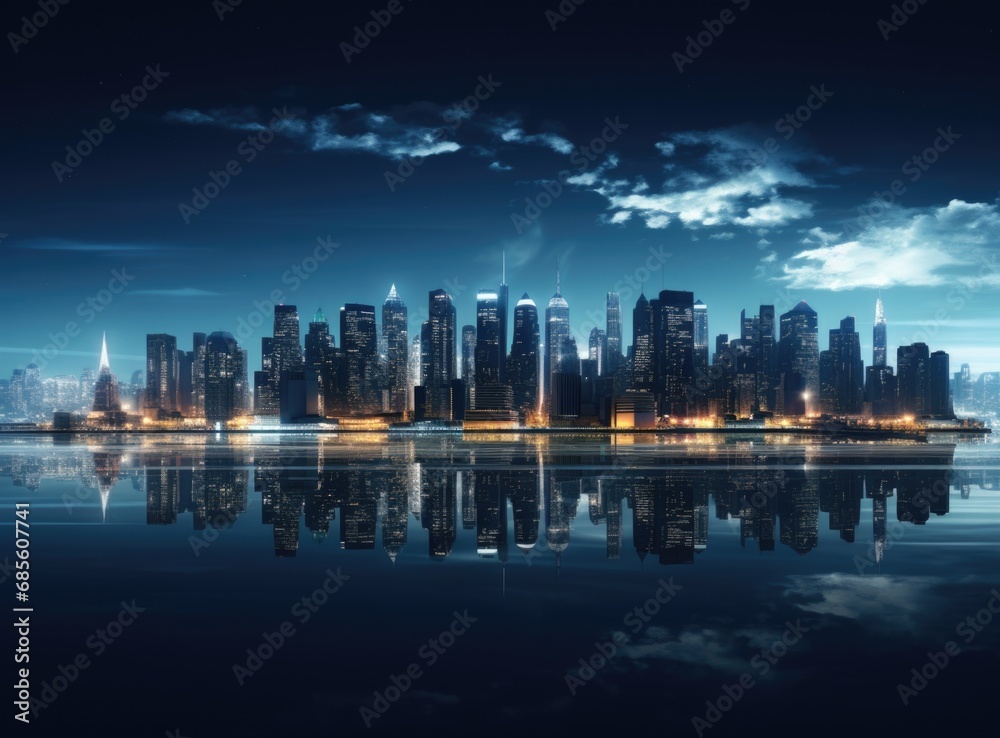 Obraz premium blue neon light city background