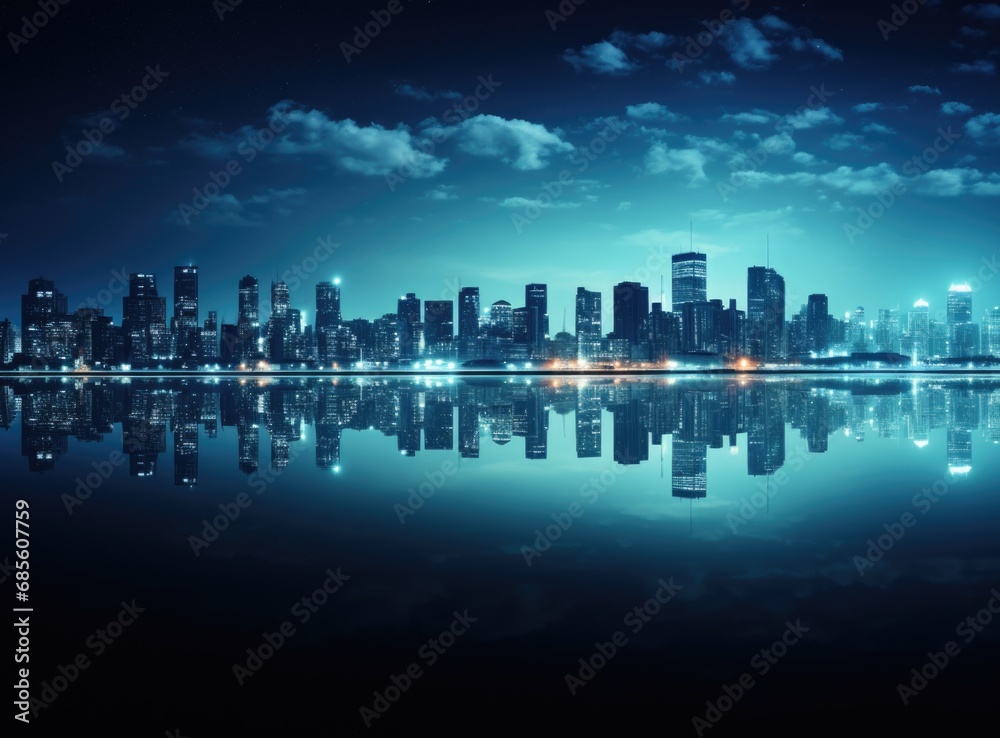 Fototapeta premium blue neon light city background