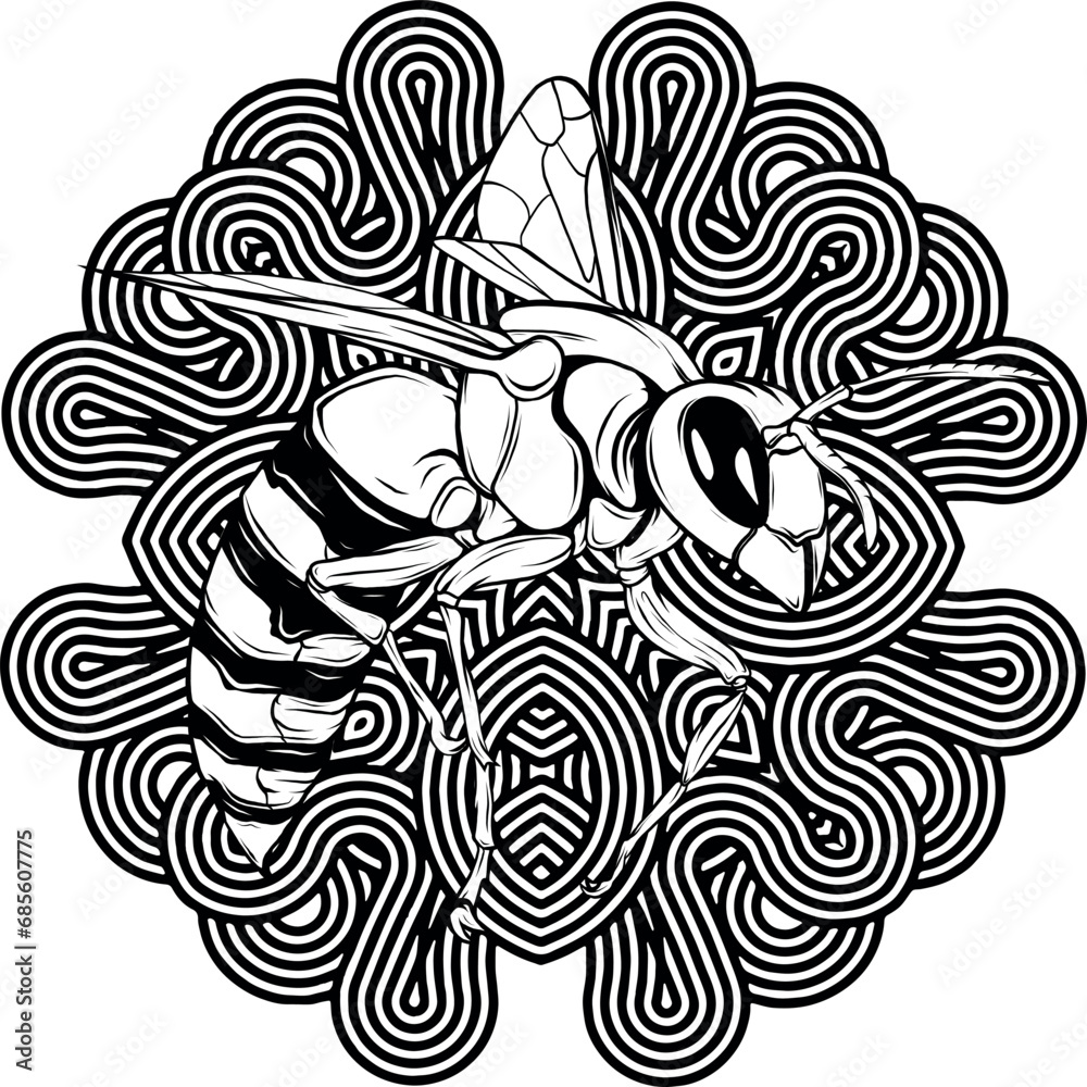illustration of Bee outline black and white