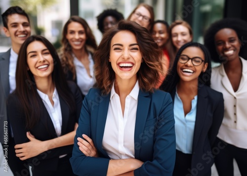 Diversity, portrait selfie and business women teamwork, global success or group empowerment in office leadership. Social media career of asian, black woman and senior people or staff profile picture photo
