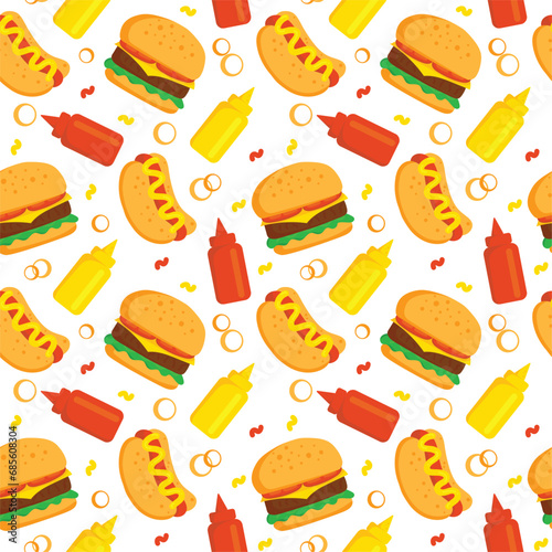 fast food seamless pattern with white background