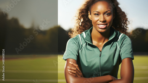 Portrait, female personal trainer. concept of sport, healthy lifestyle. Flyer with copyspace.