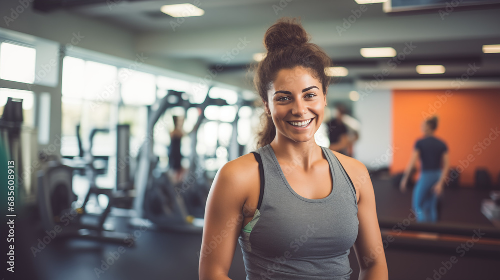 Confident Woman Smiling in Fitness Center Confident Woman Smiling in Fitness Center