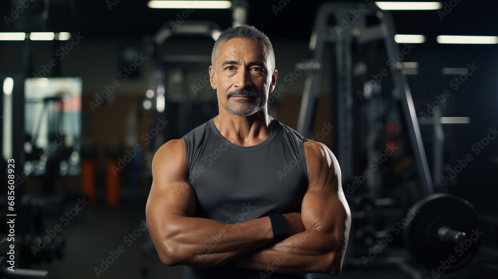 Confident Muscular Man at Gym - High-Definition Fitness Portrait
