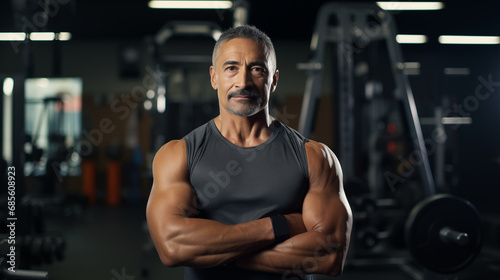 Confident Muscular Man at Gym - High-Definition Fitness Portrait
