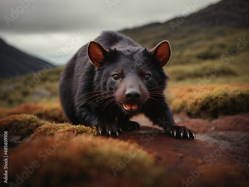 Tasmanian devil stooping down to prey