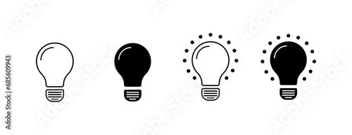 Light bulb icons. Silhouette, black, burning light bulbs icons. Vector icons
