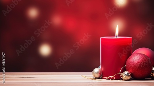 Red Candle With Christmas Decoration  copy space and generative ai