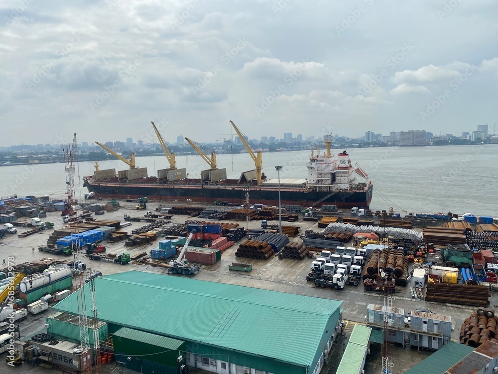 Seaport in Lagos Nigeria where goods from overseas are shipped and offloaded 