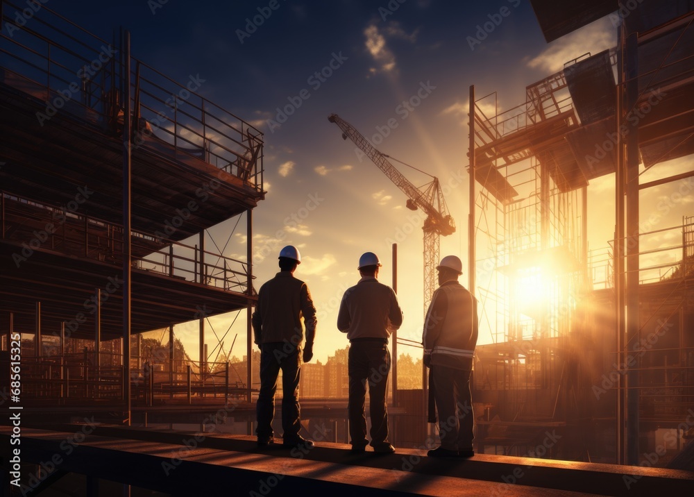 Silhouette construction industry engineer standing orders for worker team to work safety on high ground over blurred background sunset pastel Silhouette construction industry engineer standing orders for worker team to work safety on high ground over blurred background sunset pastel