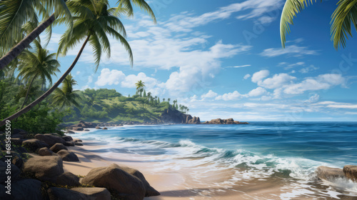 Tropical beach scene with palm trees