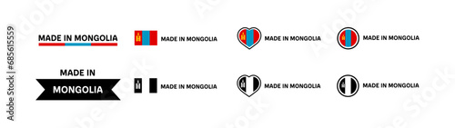 Made in Mongolia flag icons. Different styles, Made in Mongolia flag in square, heart, circle icons. Vector icons