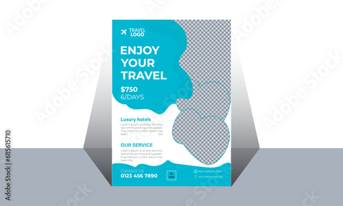 Travel poster or flyer pamphlet brochure design layout space for photo background. Yellow Travel flyer template for travel agency