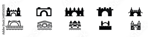 bridge icon, Set of isolated black simple icons bridges, bridge vector icon solid for cars and pedestrians, Outline golden gate bridge icon