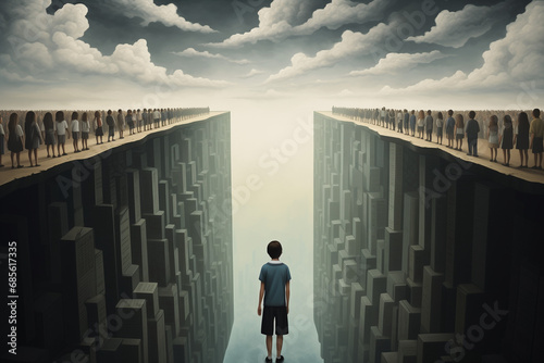 Illustration of  a kid observing the inequality and path of the world