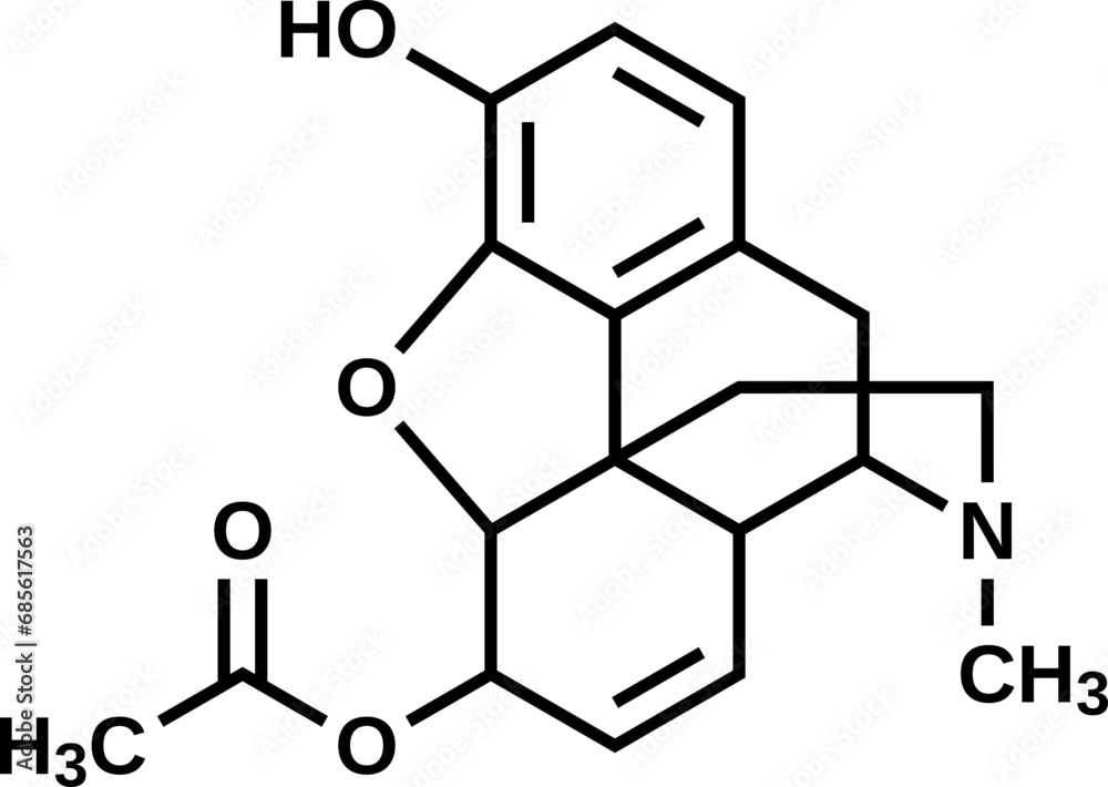 6-monoacetylmorphine structural formula, vector illustration 6-monoacetylmorphine structural formula, vector illustration