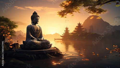 buddha statue in thailand statue at sunrise