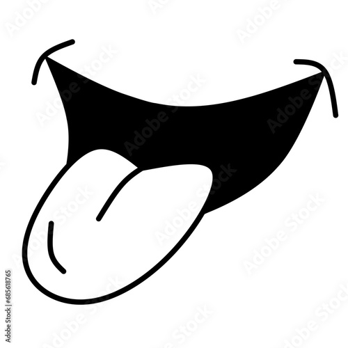 Black tongue out and mouth icon vector, on white background.