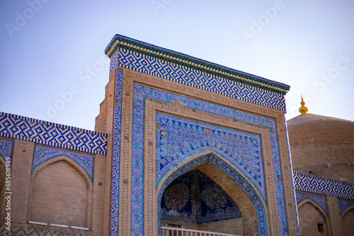 beautiful patterned walls of historical building, Khiva, the Khoresm agricultural oasis, Citadel.