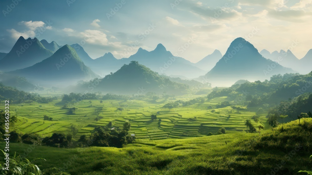 Naklejka premium Landscape of Rice Field