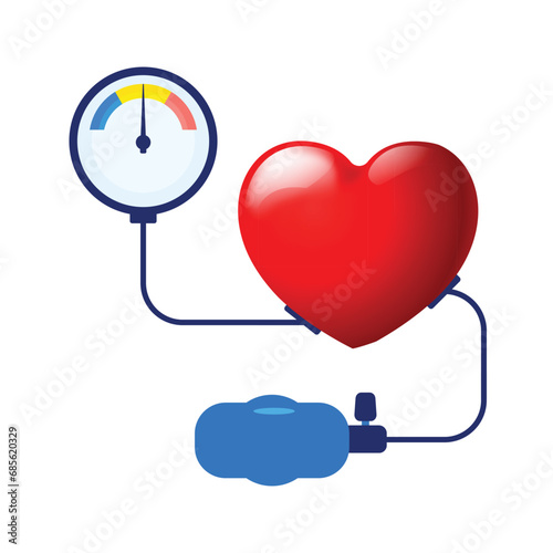 Hypertension, high blood pressure treatment. Big human heart with sphygmomanometer. Medical examination and cardiology checkup