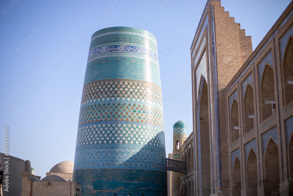 a beautiful buildings in a historical City in Central Asia, Khiva, the Khoresm agricultural oasis, Citadel.