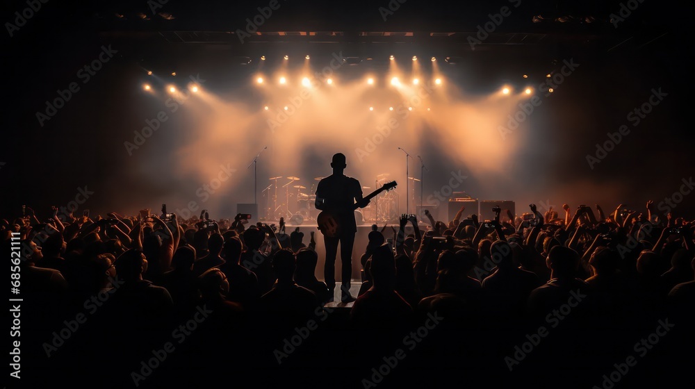 Silhouette of guitarist on the stage