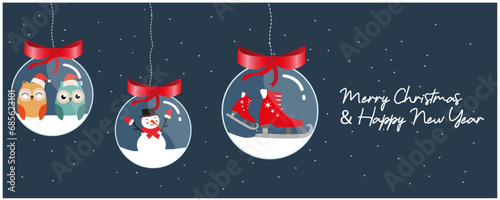 christmas greeting card with christmas balls, cover, banner