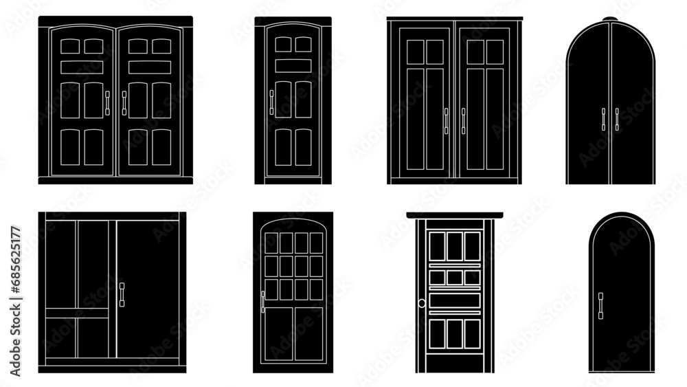 Set of door silhouettes isolated on white background. Clipart. Set of door silhouettes isolated on white background. Clipart.