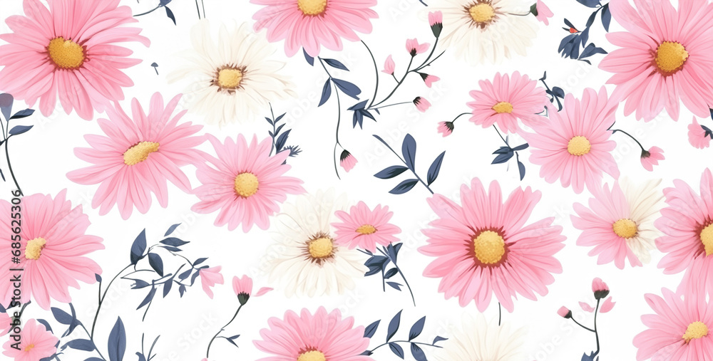 Rose and daisy pattern banner wallpaper simple background, seamless pattern with flowers, seamless floral pattern. Generative Ai content Rose and daisy pattern banner wallpaper simple background, seamless pattern with flowers, seamless floral pattern. Generative Ai content