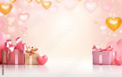Valentines day romantic background - gifts with red bows and hearts Group of colorful autumn leaves on branches on white background

