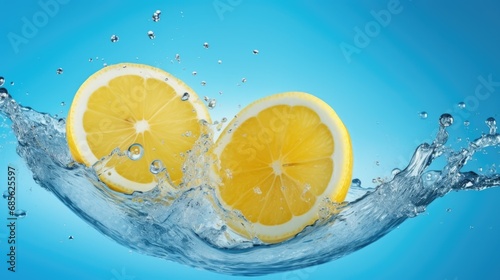 Fresh Lemon fruit falling in the air with splash water isolated on background, Lemon citrus fruit on white background With clipping path.