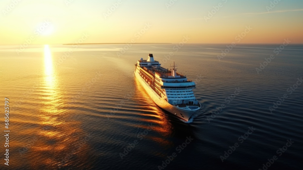 Obraz premium Cruise Ship, Cruise Liners beautiful white cruise ship above luxury cruise in the ocean sea at early in the morning time concept exclusive tourism travel on holiday take a vacation time on summer