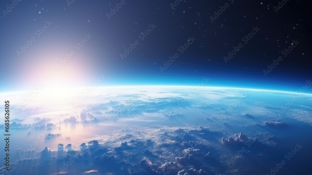 Fototapeta premium Surface of Earth planet in deep space. Outer dark space wallpaper. Night on planet with cities lights. View from orbit. Elements of this image furnished by NASA
