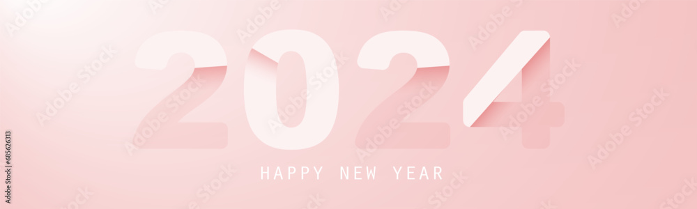 Abstract Pink and White Glossy Horizontal Christmas, New Year Header or Banner, Blurry Vector Design with Light Effect for Year 2024