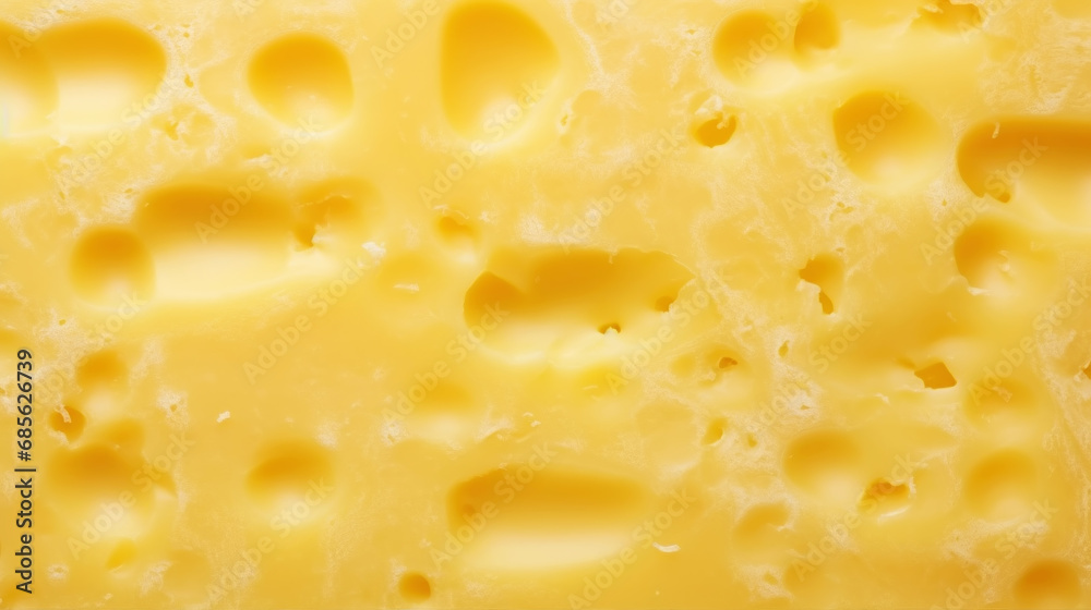 Close-up of cheese slice structure with holes. Food background. Generative AI Close-up of cheese slice structure with holes. Food background. Generative AI