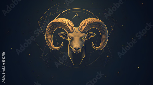 Aries Zodiac Sign with Golden Ram Illustration and Constellation