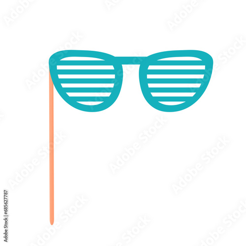 Carnival party mask. Striped eyeglasses on stick.