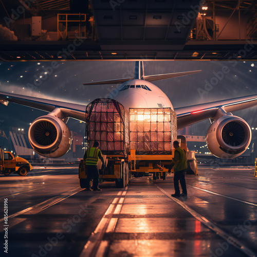 Preparing for Takeoff: Loading Cargo onto the Airplane. photo