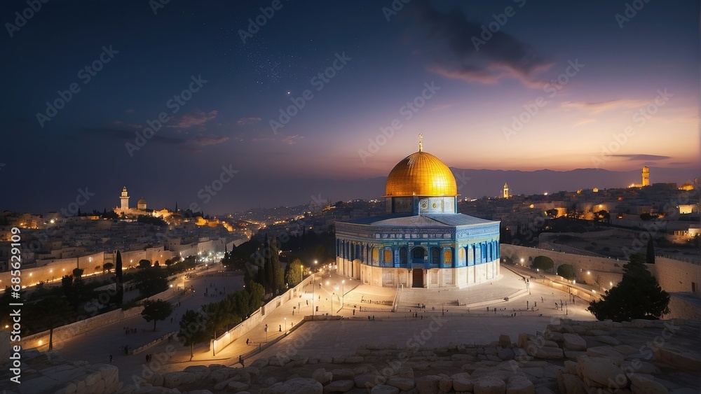 Obraz premium Dome of Rock at evening time background photo