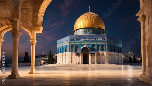 Dome of Rock at evening time background photo