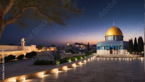 Dome of Rock at evening time background photo